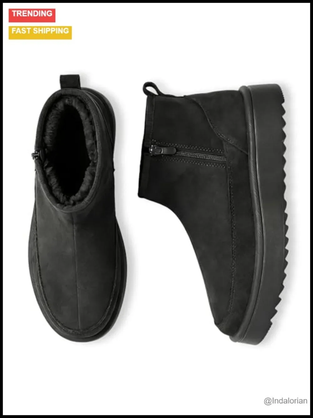 Women's Suede Platform Ankle Snow Boots with Faux Fur Lining